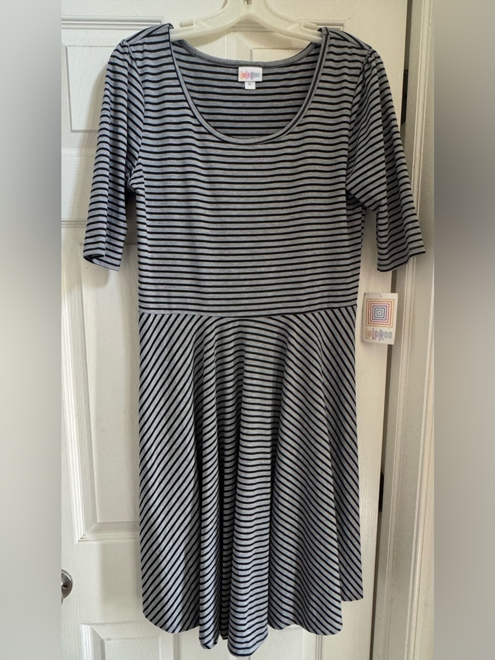 NWT LuLaRoe Nicole Black and Gray Striped Dress